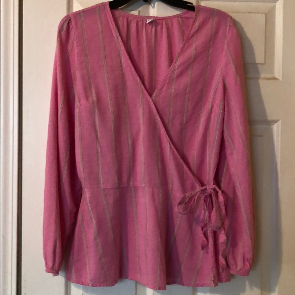 Pink Vertical Stripe Wrap Blouse 💗